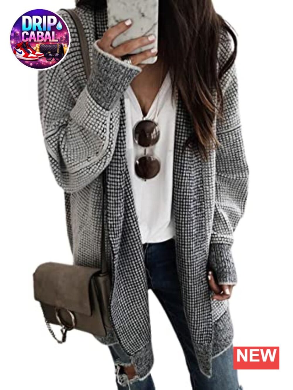 Sidefeel Oversized Knit Cardigan Sweater Batwing Sleeve Open Front